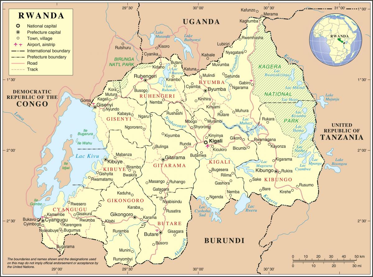kaart van administratiewe kaart van Rwanda