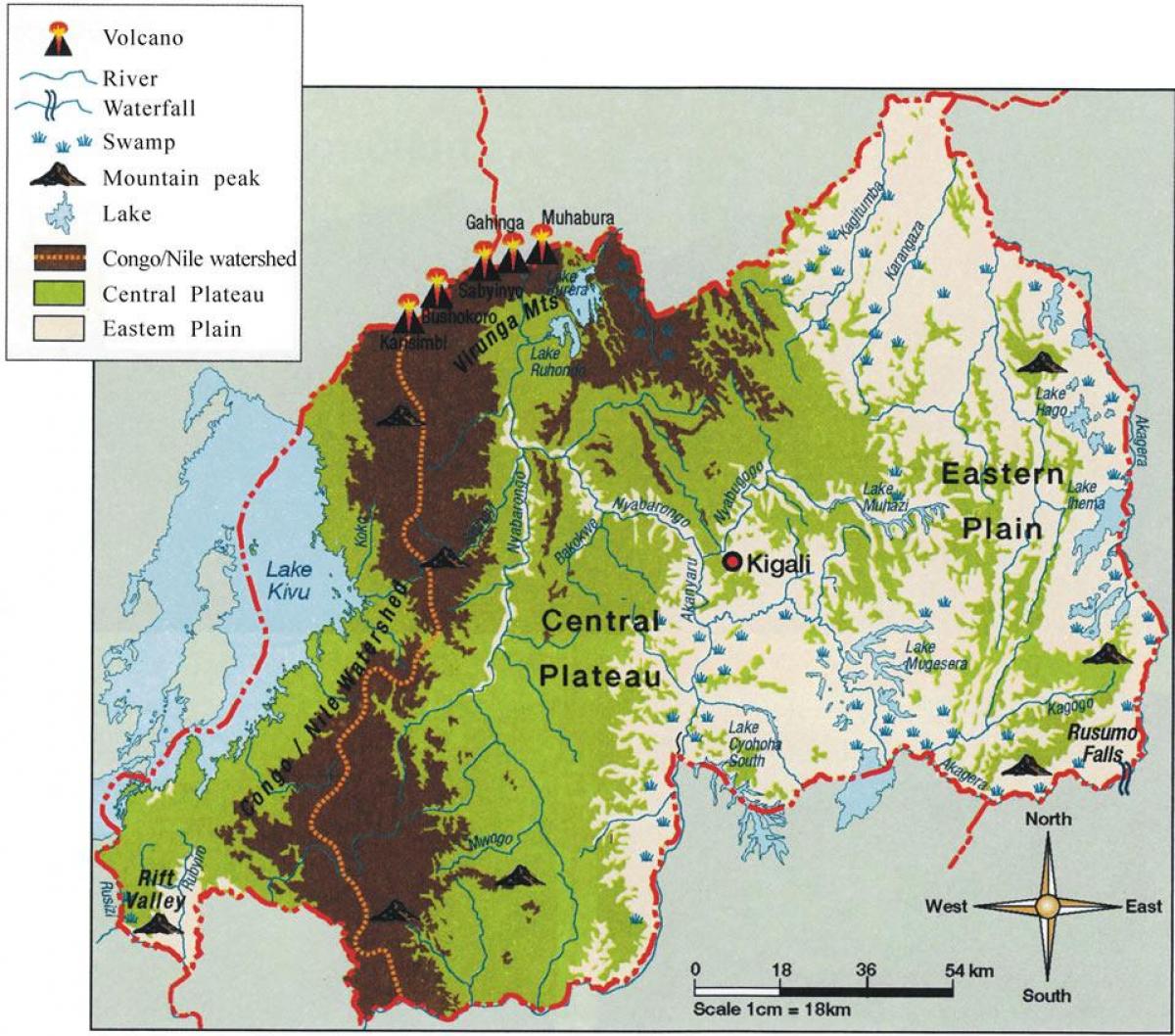 geografiese kaart van Rwanda