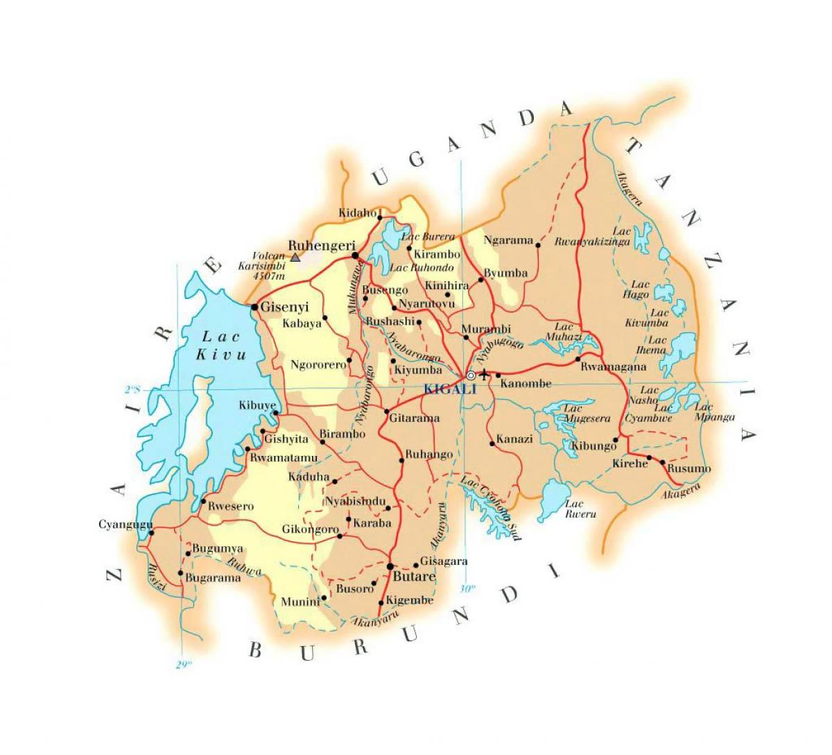 kaart van Rwanda pad