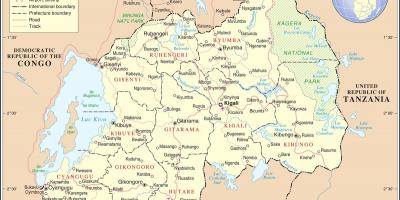 Kaart van die kaart Rwanda omliggende lande