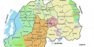 Kaart van Rwanda met distrikte en sektore